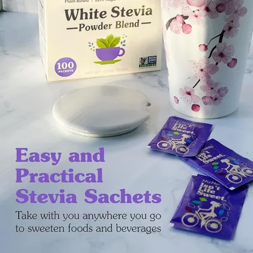 Miniatura 7 de NuNaturals Paquetes de polvo de stevia blanca, de una sola porción, sustituto de azúcar sin calorías, 100