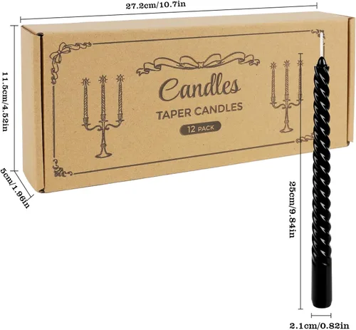 Miniatura 9 de WPONSZU Juego de velas cónicas en espiral negras de 10 pulgadas, paquete de 12 velas sin perfume sin goteo para Halloween, cena, fiesta, cumpleaños