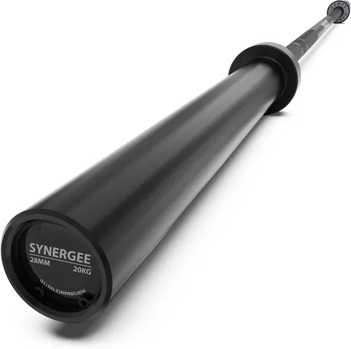 Miniatura 11 de Synergee Games Barras olímpicas recubiertas de cerámica de 15 kg y 20 kg en color. Estimadas en 1500 libras para levantamiento de pesas y potencia.