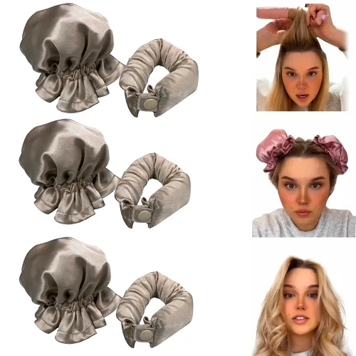 Juego de Rizadores de Satén para Cabello Largo Nocturno por New: Rodillos de Cabello con Tapas para Rizos sin Calor para Mujeres (3 JUEGOS, dorado)