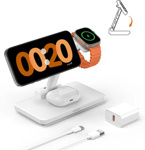 Estación de carga inalámbrica MagSafe 3 en 1: Soporte plegable portátil JoyGeek para iPhone 17 16 15 14 13 Pro Max Plus, Apple Watch, AirPods Pro