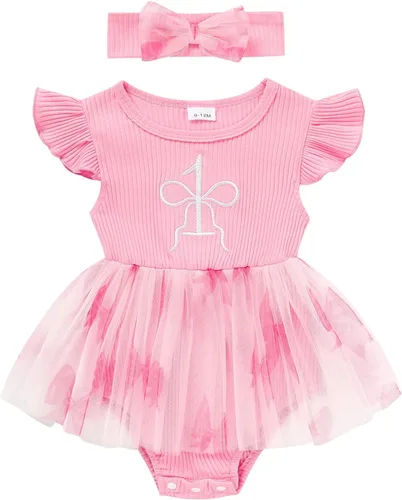 Miniatura 8 de GRNSHTS Traje de bebé niña 1er cumpleaños traje acanalado tul mameluco princesa pastel Smash sesión de fotos ropa + diadema