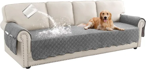 Miniatura 12 de Turquoize Fundas de sofá impermeables para perros, fundas protectoras para mascotas, fundas de sofá lavables con bolsillo lateral para sofá de 3