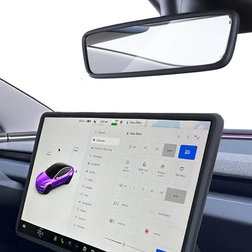 Miniatura 12 de 2 piezas marcos protectores de silicona para pantalla y espejo retrovisor para Tesla Model 3 2017-2023 y Model Y 2019-Feb.2025. (Blanco)