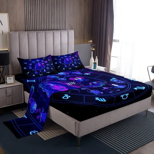 Miniatura 14 de Erosebridal Piscis - Juego de sábanas de tamaño individual de 12 constelaciones para niños, niñas, niños, niñas, niños, sábana bajera ajustable