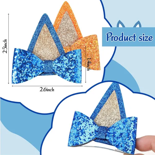 Miniatura 4 de 2 pares de suministros de fiesta de cumpleaños para perros, decoraciones de fiesta azul, lazos con purpurina, disfraz de Halloween, pelo de cosplay