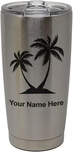 Miniatura 31 de LaserGram Vaso aislado al vacío de 20 onzas, palmeras, grabado personalizado incluido (negro)