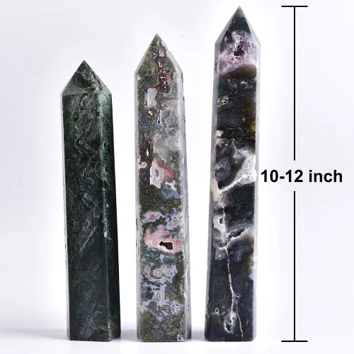 Miniatura 3 de Torre de cristal de ágata musgo de 10 a 12 pulgadas, gran punto de cristal curativo, obelisco, reiki, energía, meditación, regalo de decoración