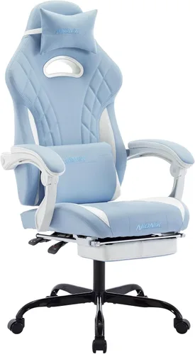Miniatura 10 de Silla de juegos con reposapiés y soporte lumbar de masaje, silla ergonómica para videojuegos, sillas de videojuegos de oficina con altura y respaldo