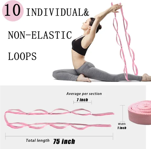 Miniatura 2 de Correa de estiramiento con bucles para yoga, correa de estiramiento para terapia física, correa de ejercicio no elástica para pilates, danza y Rosa