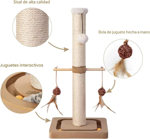 Miniatura 2 de PEEKAB Poste rascador para gatos de alta calidad, rascadores de sisal con juguetes interactivos de seguimiento, rascador vertical para gatos