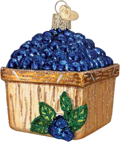 Old World Christmas - Adorno de vidrio soplado de cesta de arándanos para el árbol de Navidad, decoración festiva hecha a mano, colección de frutas