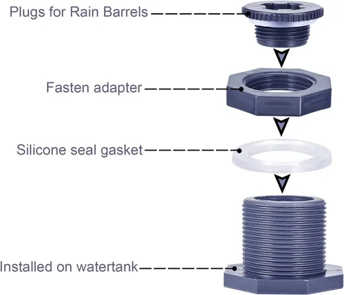 Miniatura 3 de Montaje de mamparo de PVC hembra de 1 pulgada con tapón de junta de sello de silicona Conector de tanque de agua para barriles de lluvia de sierra