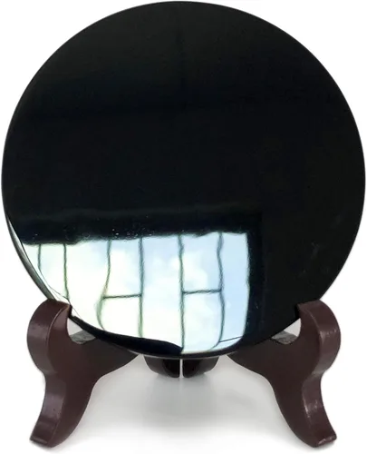 Miniatura 6 de Polar Jade Espejo de adivinación de obsidiana negra (3.543 in / 3.5 pulgadas con soporte de madera)