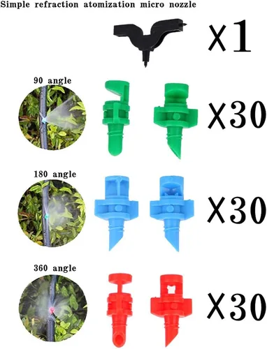 Miniatura 2 de 90 unids, 90/180/360 ángulo rociadores en miniatura jardín césped agua atomización rociador boquilla sistema de riego planta riego riego jardín riego