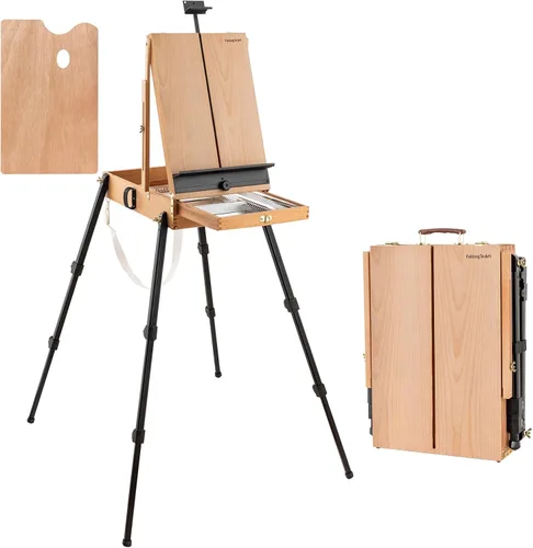 Miniatura 10 de Falling in Art Caballete Francés de 4 Patas - Caballete de Estudio Plein Air Portátil con Cajón de Almacenamiento Más Grande, Caja de Bocetos