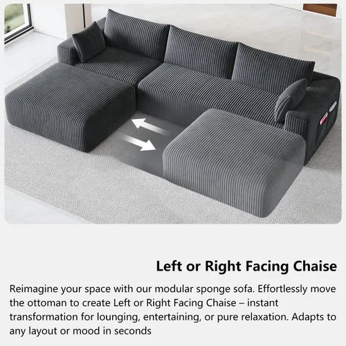 Miniatura 11 de 108" Cloud Couch Modular Sectional Sofa for Living Room, L Shaped Boneless Couch with Deep Seat Chaise, No Assembly Required Foam Sleeper Sofa for