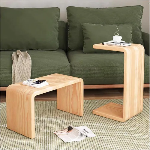 Miniatura 9 de Mesa auxiliar en forma de C, mesa auxiliar de madera maciza para sofá, cama y sala de estar, mesa auxiliar pequeña para aperitivos que ahorra