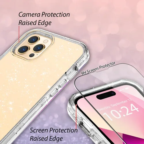 Miniatura 5 de Funda protectora completa con purpurina cristalina para iPhone 13 Pro Max híbrida 3 en 1, resistente a prueba de golpes, para mujeres y niñas