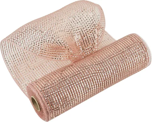 Miniatura 23 de MEEDEE Cinta de Malla Decorativa de Oro Rosa de 10 Pulgadas de Ancho, Cinta de Malla Metálica de Oro Rosa para Árbol de Navidad, Cinta de Malla Oro