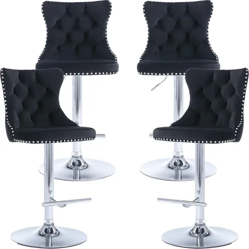 Miniatura 19 de Juego de 2 taburetes de bar giratorios de altura de mostrador, taburetes de bar de isla de cocina color crema, sillas de terciopelo ajustables