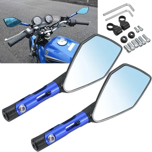 Miniatura 8 de KATUR Espejos de extremo para manillar de motocicleta, espejo retrovisor negro, antideslumbrante, color azul, ojo de halcón, 0.315 in, 0.394 in