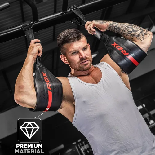 Miniatura 6 de RDX Correas AB para colgar en la barra de dominadas (par), cuero Maya Hide, construcción muscular abdominal, eslingas acolchadas de soporte