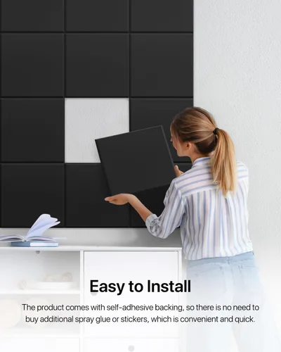 Miniatura 6 de Paquete de 18 paneles de pared insonorizados autoadhesivos, paneles cuadrados de espuma a prueba de sonido para pared, paneles acústicos de alta