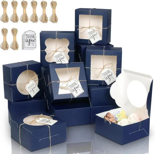Miniatura 14 de KPOSIYA 65 cajas de panadería con ventana de 6 x 6 x 3 pulgadas, cajas de galletas de 5 estilos, cajas pequeñas de pastelería para dulces, postres