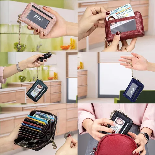 Miniatura 7 de Tapp Collections Tarjetero RFID para tarjetas de crédito, cartera pequeña de cuero con cremallera para tarjetas con ventana de identificación