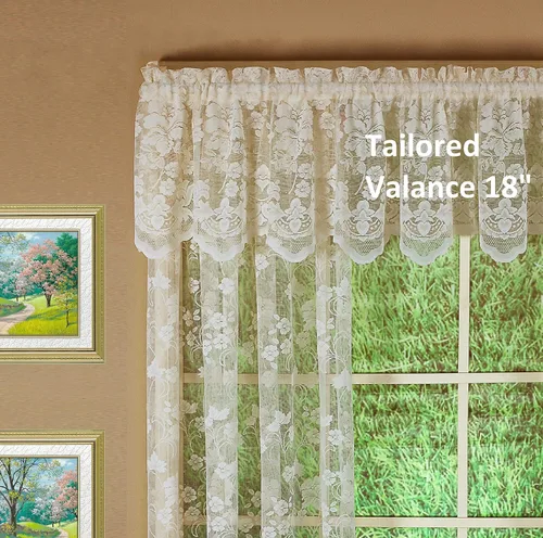 Miniatura 7 de Today's Curtain Cenefa de cortina de encaje floral con diseño de enredadera, 18", Marfil, 60 ancho x 18 largo