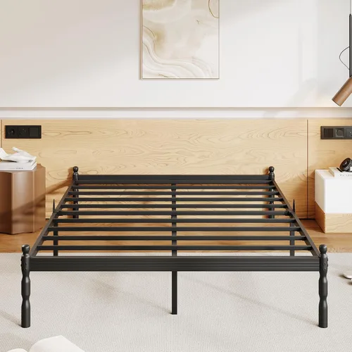 Miniatura 2 de ZIYOO Marco de cama Queen de metal de 14 pulgadas con estilo vintage, tope deslizante para colchón, listones de acero resistente de 1500 libras,