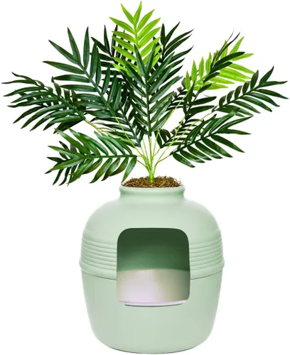 Miniatura 29 de Good Pet Stuff Caja de arena oculta para gatos con planta artificial, maceta redonda decorativa, filtro de carbón con ventilación para control