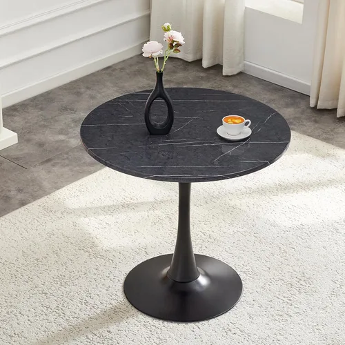 Miniatura 20 de Mesa de comedor redonda de madera para espacios pequeños, mesas de tulipanes de 24 pulgadas con base de pedestal de metal, mesa de bistró para 2