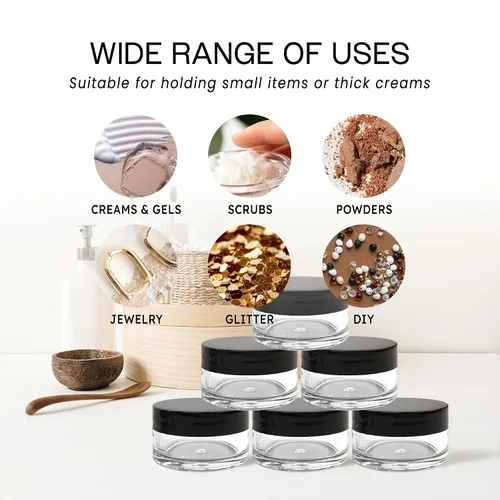 Miniatura 5 de Beauticom - Tarros transparentes redondos de acrílico con tapas para bálsamos labiales, cremas, maquillaje, cosméticos, muestras, ungüentos y otros