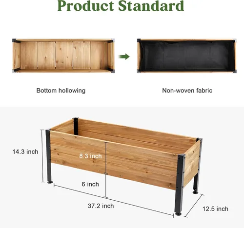 Miniatura 8 de OIPRTGFJ Maceta rectangular de madera para jardín, cama de jardín elevada para exteriores, macetas para plantas al aire libre, 37 x 13 x 15