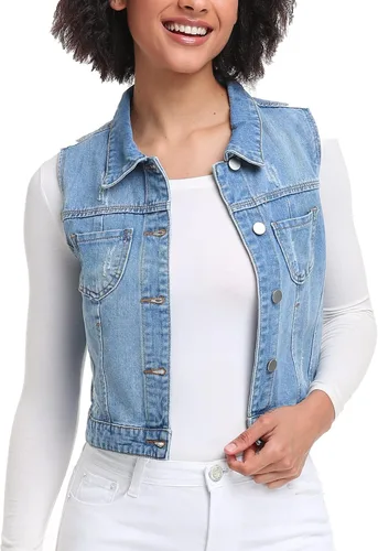 Miniatura 2 de Xeoxarel Chaleco de mezclilla para mujer, chaqueta vaquera sin mangas (XS-XXL)