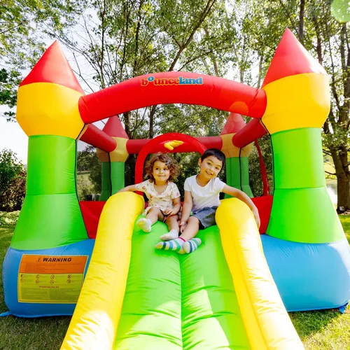 Miniatura 3 de Castillo de casa de rebote hinchable Bounceland con aro de baloncesto, resbaladilla divertida, entrada segura, soplador fuerte certificado UL