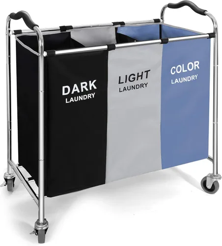Miniatura 8 de Cesta de lavandería de 240L, cesta de almacenamiento grande, organizador de 3 secciones para ropa sucia, juguetes, toalla, 16 x 30 x 35 pulgadas