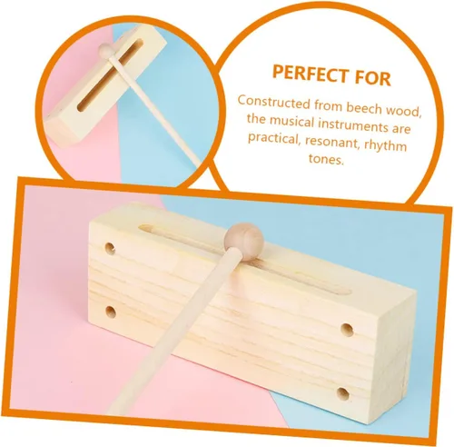 Miniatura 7 de 2 juegos de instrumentos de percusión de madera, bloque de madera de doble tono con mazos para educación musical, instrumento rítmico para aula