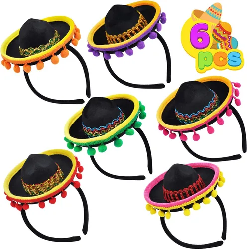 JOYIN - 6 diademas con sombrero de tela para fiesta del Cinco de Mayo, suministros para fiesta, sombreros de fiesta, decoraciones temáticas