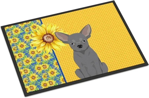 Miniatura 353 de Caroline's Treasures WDK5313MAT Airedale Terrier - Tapete para puerta delantera de 18 x 27 pulgadas, diseño de girasoles de verano, para entrada