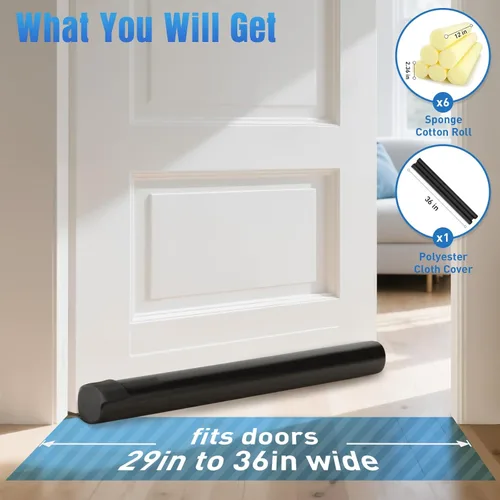 Miniatura 2 de BlissTrends Tope para puerta con huecos de hasta 2.36 pulgadas, tope de corriente para parte inferior de la puerta, insonorizado, resistente al Negro