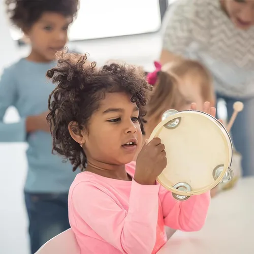 Miniatura 11 de Stoie's Instrumentos musicales de madera para niños pequeños con tambor, flauta, campanas de mano, platillos, castañuelas, triángulo, para bebés