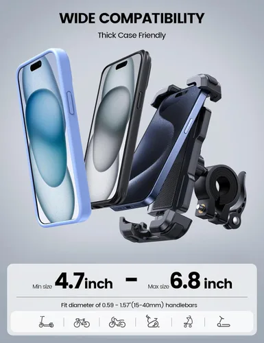 Miniatura 5 de Lamicall Soporte de teléfono para bicicleta, soporte de teléfono para motocicleta, soporte ajustable para teléfono celular, clip para manillar