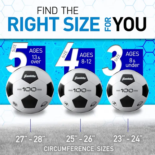 Miniatura 7 de Franklin Sports - Pelotas de fútbol para jóvenes y adultos - Tamaños 3, 4 y 5 - Paquetes individuales y a granel - Negro y blanco