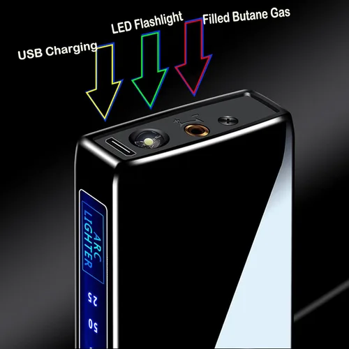 Miniatura 7 de Arc - Encendedor eléctrico y recargable de chorro de butano 2 en 1, recargable por USB con iluminación LED a prueba de viento para fuego, barbacoas
