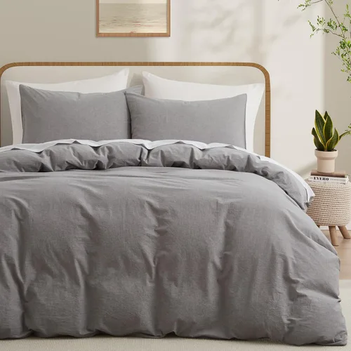 Miniatura 10 de LOVQUE Funda de edredón de algodón verde oliva, tamaño King, juego de ropa de cama natural similar al lino con cierre de cremallera (sin edredón)