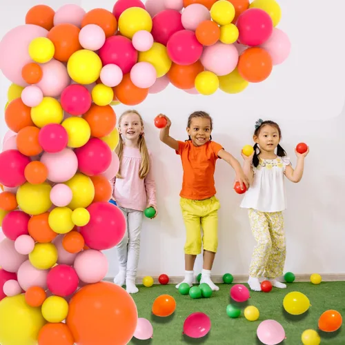 Miniatura 2 de Kit de arco de guirnalda de globos rosa y naranja, 137 globos rosa rojo claro, naranja y amarillo para cumpleaños, boda, baby shower, aniversario