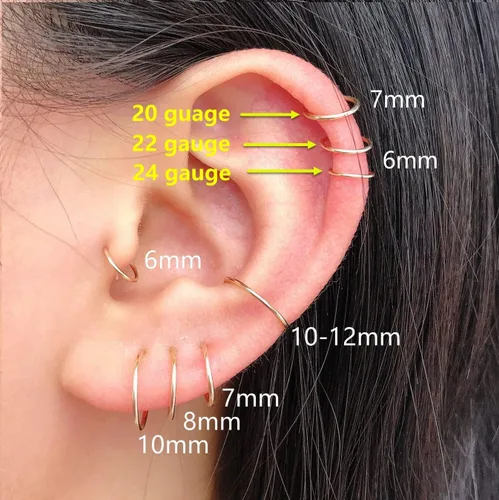 Miniatura 8 de Small Gold or Sterling Silver Huggie Hoop Earrings for Women Cartilage Nose Helix Tragus